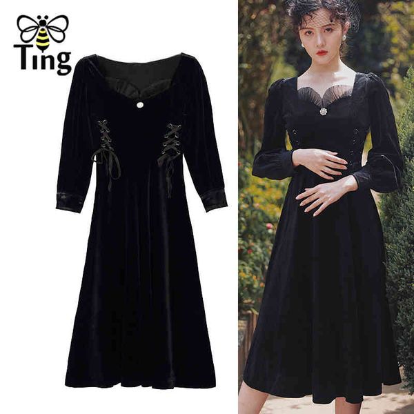 vintage elegant soft girl velvet black knee length dress retro square collar lace up waist a line elbise plus size 210513, Black;gray
vintage elegant soft girl velvet black knee length dress retro square collar lace up waist a line elbise plus size 210513, Black;gray