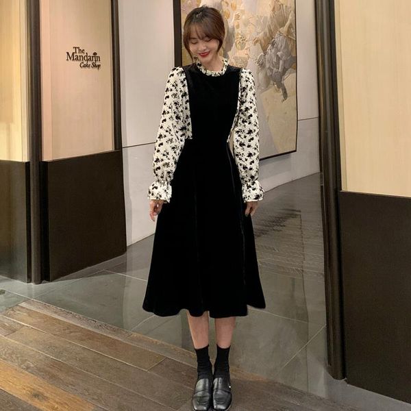 dress autumn and winter womanly floral long sleeve stitching velvet mid length waistband slim over the knee casual dresses, Black;gray
dress autumn and winter womanly floral long sleeve stitching velvet mid length waistband slim over the knee casual dresses, Black;gray