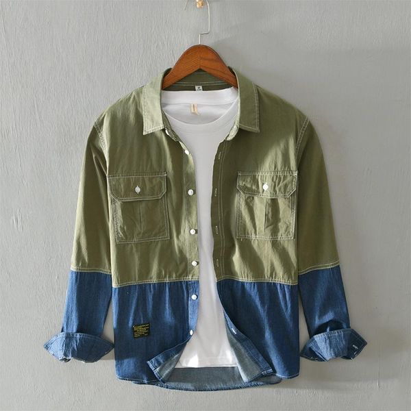 100% cotton men's patchwork two colors denim shirt slim fit army green spring autumn long sleeve jeans outwearing big pocket casual shi, White;black
100% cotton men's patchwork two colors denim shirt slim fit army green spring autumn long sleeve jeans outwearing big pocket casual shi, White;black