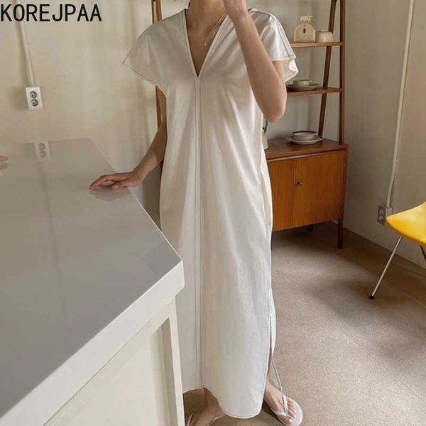 korejpaa women dress summer korean chic minimalist french v-neck open-line design loose casual split fly sleeve vestidos 210526, Black;gray
korejpaa women dress summer korean chic minimalist french v-neck open-line design loose casual split fly sleeve vestidos 210526, Black;gray