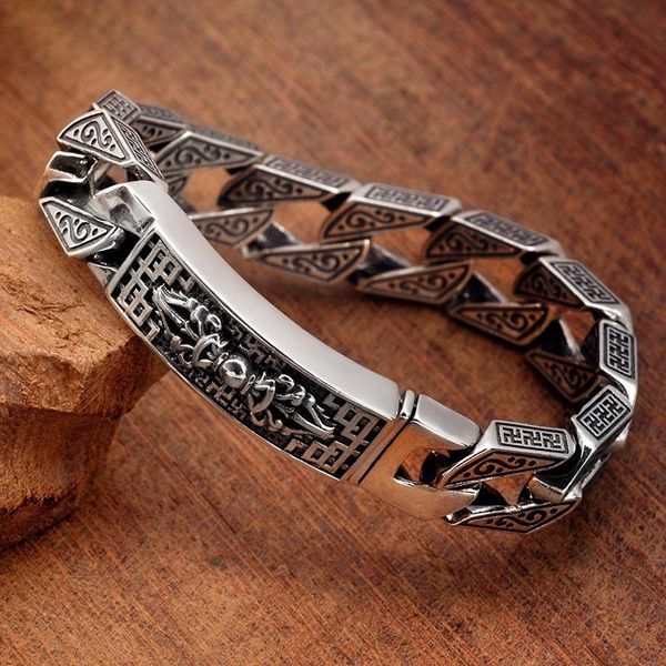 link, chain real 925 sterling silver vajra six words mantra carved bangle big thick solid s925 bracelet religious man male jewelry, Black
link, chain real 925 sterling silver vajra six words mantra carved bangle big thick solid s925 bracelet religious man male jewelry, Black