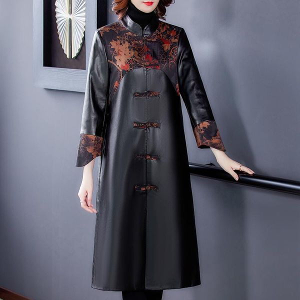 women's trench coats spring fall women vintage chinese style floral printed patchwork black pu leather coat , woman clothes 4xl long ou, Tan;black
women's trench coats spring fall women vintage chinese style floral printed patchwork black pu leather coat , woman clothes 4xl long ou, Tan;black