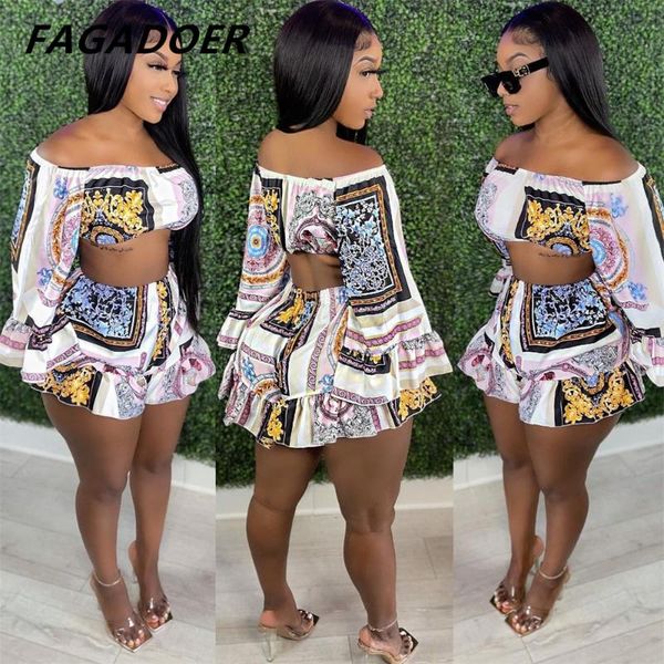 women's tracksuits fagadoer ruffles women set vintage print flare sleeve crop + loose shorts two piece fashion high streetwear out, Gray
women's tracksuits fagadoer ruffles women set vintage print flare sleeve crop + loose shorts two piece fashion high streetwear out, Gray