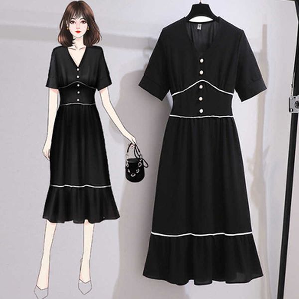 women dress summer v-neck black patchwork chiffon dress temperament mid-length party street dresses vestidos de fiesta 210527, Black;gray
women dress summer v-neck black patchwork chiffon dress temperament mid-length party street dresses vestidos de fiesta 210527, Black;gray
