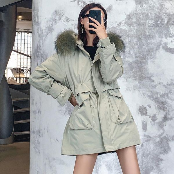 women's fur & faux winter coat parka women real big raccoon hair collar hooded lining mid-length jacket lacing outerwear, Black
women's fur & faux winter coat parka women real big raccoon hair collar hooded lining mid-length jacket lacing outerwear, Black