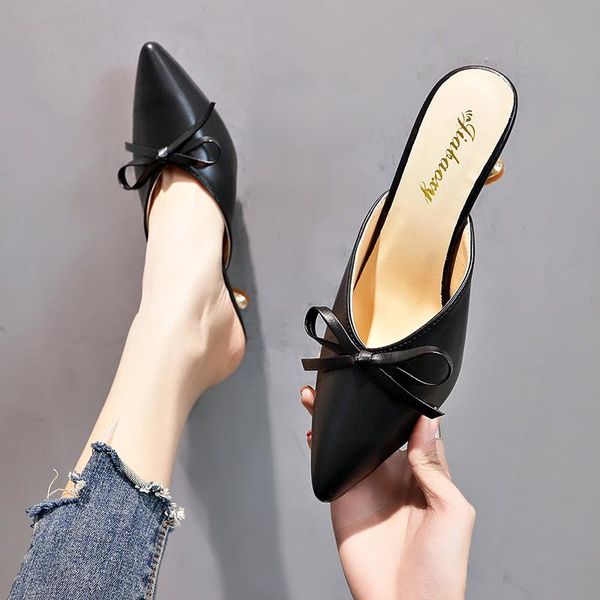 slippers women bow high heels pointed toe slipper woman dress shoes out side slides closed pumps ladies zapatos mujer n7082g, Black
slippers women bow high heels pointed toe slipper woman dress shoes out side slides closed pumps ladies zapatos mujer n7082g, Black
