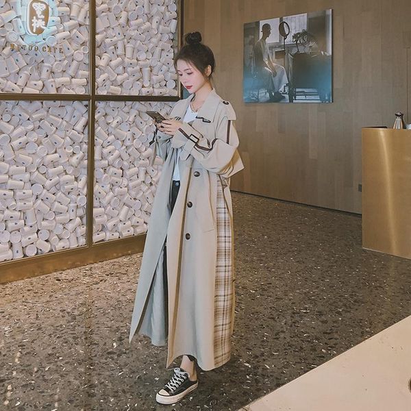 women's wool & blends big have been delivered 2021autumn plaid stitching mid-length trench coat, Black
women's wool & blends big have been delivered 2021autumn plaid stitching mid-length trench coat, Black