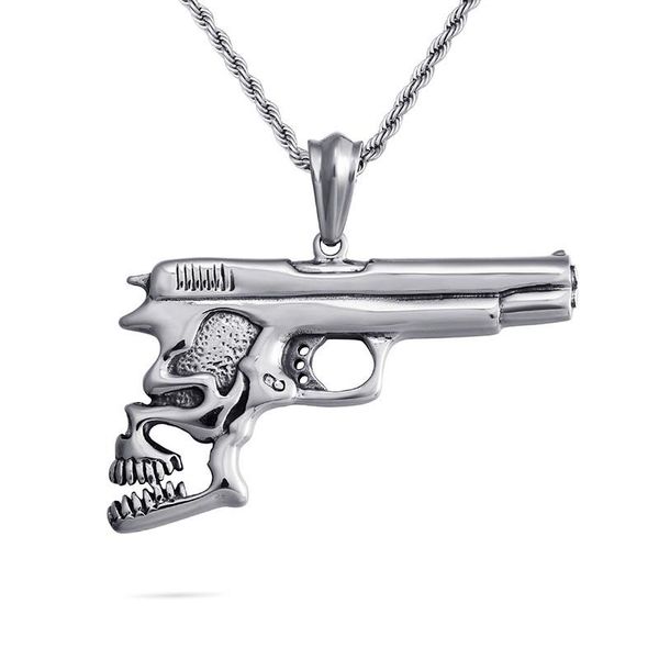 pendant necklaces 2021 fashion halloween gothic skull pistol necklace punk hip hop party stainless steel shape, Silver
pendant necklaces 2021 fashion halloween gothic skull pistol necklace punk hip hop party stainless steel shape, Silver