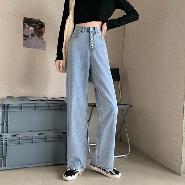 spring and in autumn style retro high waist leg female jeans thin brim pants straight ladies, Blue
spring and in autumn style retro high waist leg female jeans thin brim pants straight ladies, Blue