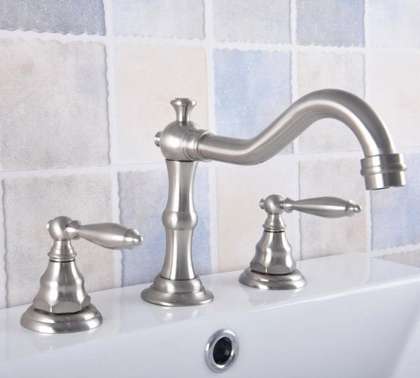 bathroom sink faucets brushed nickel brass 3 holes deck mounted dual levers handles vessel basin faucet mixer taps anf691
bathroom sink faucets brushed nickel brass 3 holes deck mounted dual levers handles vessel basin faucet mixer taps anf691