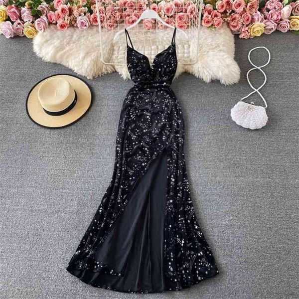 summer temperament velvet sling vestidos women's waist high split midi dress c886 210506, Black;gray
summer temperament velvet sling vestidos women's waist high split midi dress c886 210506, Black;gray