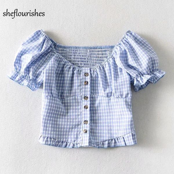 women's blouses & shirts elegant plaid blouse short sleeve summer shirt vintage button up women ruffle square neck elastic blue 2021, White
women's blouses & shirts elegant plaid blouse short sleeve summer shirt vintage button up women ruffle square neck elastic blue 2021, White