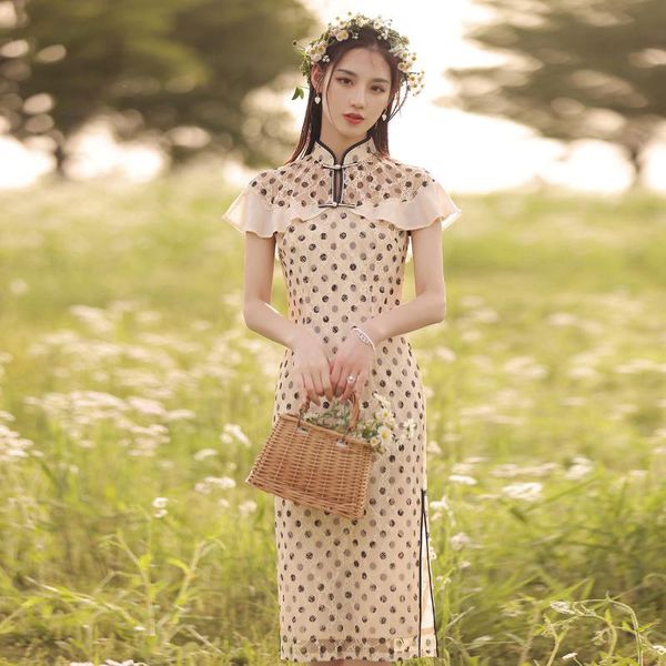 ethnic clothing vintage polka-dot cheongsams lady lace patchwork split slim chinese dress classic cape sleeve long qipao oriental elegant go, Red
ethnic clothing vintage polka-dot cheongsams lady lace patchwork split slim chinese dress classic cape sleeve long qipao oriental elegant go, Red