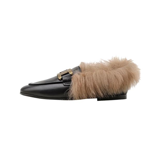 cow leather wool slippers women's autumn winter wear shoes woman metal decoration chain flat warm, Black
cow leather wool slippers women's autumn winter wear shoes woman metal decoration chain flat warm, Black
