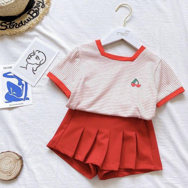 clothing sets girls short-sleeved suit 2021 summer children's toddler cherry striped birthday costume t-shirt pleated skirt two-piece, White
clothing sets girls short-sleeved suit 2021 summer children's toddler cherry striped birthday costume t-shirt pleated skirt two-piece, White