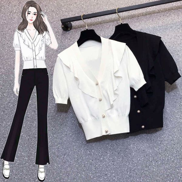 summer fashion women ruffle v neck short sleeve knitted sweater vintage stretch slim female single-breasted knitwear 210531, White
summer fashion women ruffle v neck short sleeve knitted sweater vintage stretch slim female single-breasted knitwear 210531, White