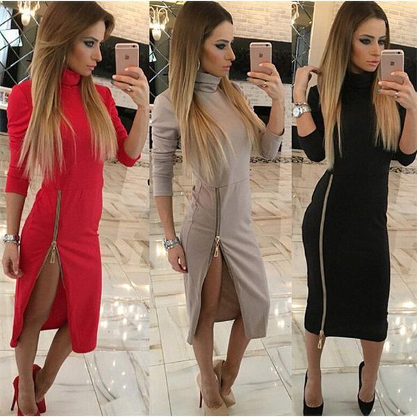 casual dresses high neck autumn women dress side zipper up split party long sleeve straight vestidos, Black;gray
casual dresses high neck autumn women dress side zipper up split party long sleeve straight vestidos, Black;gray