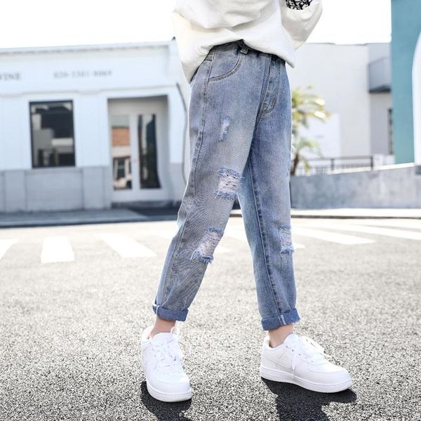 jeans children ripped for girl casual style hole pants kids solid color clothing elastic waist girls denim trousers, Blue
jeans children ripped for girl casual style hole pants kids solid color clothing elastic waist girls denim trousers, Blue