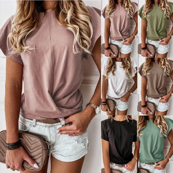 women's t-shirt 2021 fashion summer solid color base ruffle hem short sleeve elegant o-neck street style for women, White
women's t-shirt 2021 fashion summer solid color base ruffle hem short sleeve elegant o-neck street style for women, White
