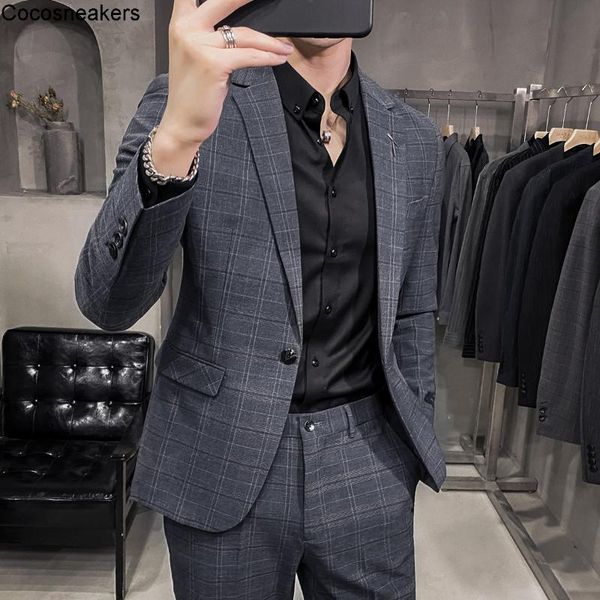 men's suits & blazers 2021 four seasons suit business leisure lattice slim groom's, White;black
men's suits & blazers 2021 four seasons suit business leisure lattice slim groom's, White;black