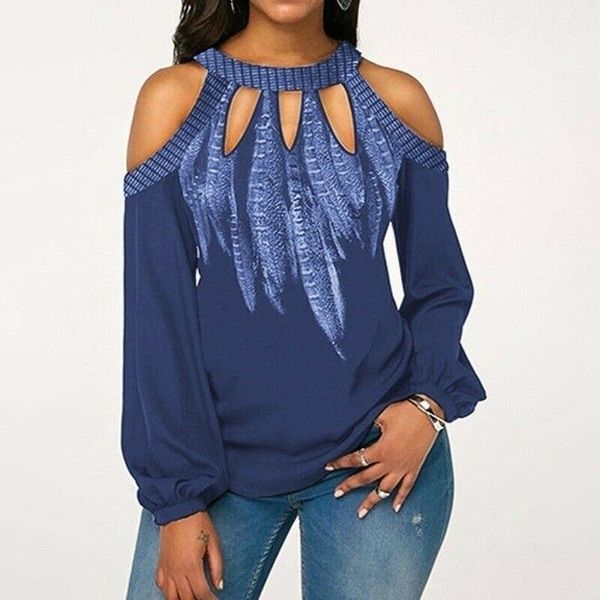 women's blouses & plus size women cold shoulder long sleeve oversize chiffon shirt casual loose feather print blouse shirts blusa s-5xl, White
women's blouses & plus size women cold shoulder long sleeve oversize chiffon shirt casual loose feather print blouse shirts blusa s-5xl, White