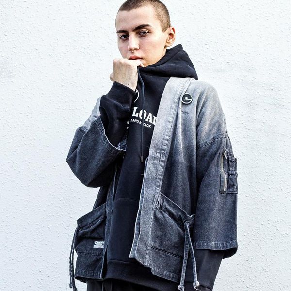 japanese streetwear denim jacket kimono shirt men men's jackets, Black;brown