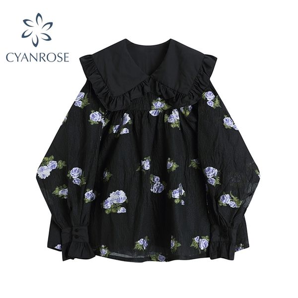 black vintage floral print puff sleeve women mini dress korean peter pan collar ladies high waist loose a-line female 210430, Black;gray
black vintage floral print puff sleeve women mini dress korean peter pan collar ladies high waist loose a-line female 210430, Black;gray