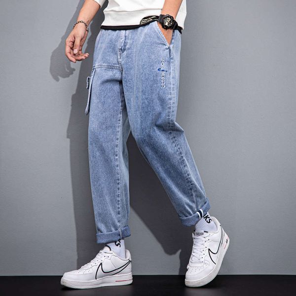 men's jeans light color jeans, loose straight pants, korean fashion brand, big size, fat, ruffian, handsome, nine point m64f, Blue
men's jeans light color jeans, loose straight pants, korean fashion brand, big size, fat, ruffian, handsome, nine point m64f, Blue