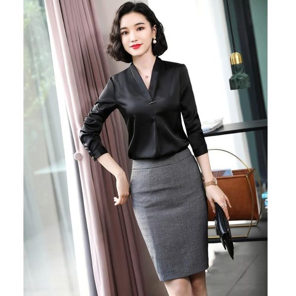 women's blouses & shirts ladies black women 2 piece skirt and sets long sleeve work wear clothes ol, White
women's blouses & shirts ladies black women 2 piece skirt and sets long sleeve work wear clothes ol, White