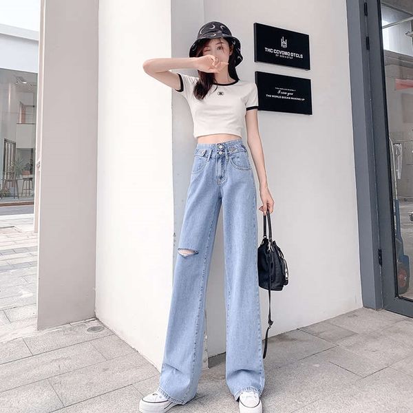 women's jeans east gate summer high waist show thin hole leg style wide draping straight tube mopping pants f4r9, Blue
women's jeans east gate summer high waist show thin hole leg style wide draping straight tube mopping pants f4r9, Blue