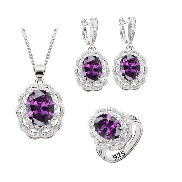 earrings & necklace geometric purple zircon silver color jewelry sets for women gift pendant ring
earrings & necklace geometric purple zircon silver color jewelry sets for women gift pendant ring