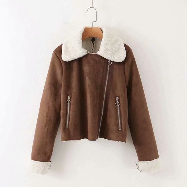 women autumn suede jacket turn patchwork zipper casual s thick warm fur pu female motorcyle coat xz2597 210525, Black;brown
women autumn suede jacket turn patchwork zipper casual s thick warm fur pu female motorcyle coat xz2597 210525, Black;brown