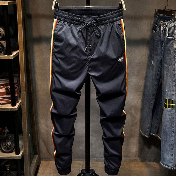 men's pants summer men thin stripes pencil black white bees spliced casual fashion trousers elastic middle waist slim joggers
men's pants summer men thin stripes pencil black white bees spliced casual fashion trousers elastic middle waist slim joggers