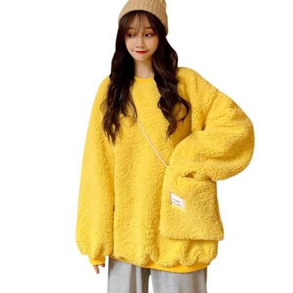 women's hoodies & sweatshirts women 2021 autumn winter female imitation lamb wool loose thicken and velvet clothes sudaderas, Black
women's hoodies & sweatshirts women 2021 autumn winter female imitation lamb wool loose thicken and velvet clothes sudaderas, Black