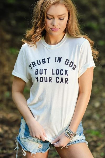 women's t-shirt trust in god but lock your car women graphic tumblr 100% cotton quote fashion aesthetic grunge tee tshirts, White
women's t-shirt trust in god but lock your car women graphic tumblr 100% cotton quote fashion aesthetic grunge tee tshirts, White