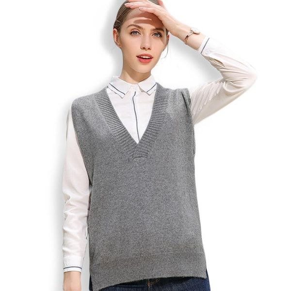 women's sweaters 100 cashmere knitted deep v-neck vest long rear match female sleeveless pullover fashion 2021 autumn winter, White;black
women's sweaters 100 cashmere knitted deep v-neck vest long rear match female sleeveless pullover fashion 2021 autumn winter, White;black