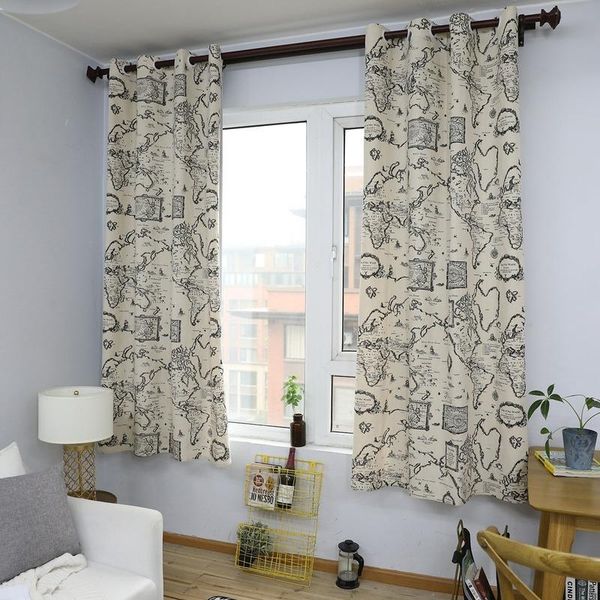 american rural modern map black cotton linen curtain living room balcony bay window bedroom curtains & drapes