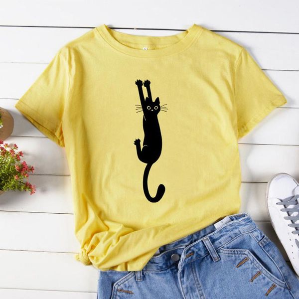 black cat tshirt women's casual t-shirt funny print o-neck yellow summer loose cute unique design graphic, White
black cat tshirt women's casual t-shirt funny print o-neck yellow summer loose cute unique design graphic, White