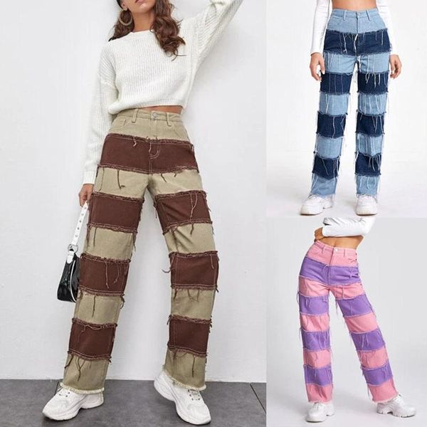 women's jeans patchwork high waist wide leg pants streetwear womens bottoms color block trousers brown contrast stitch, Blue
women's jeans patchwork high waist wide leg pants streetwear womens bottoms color block trousers brown contrast stitch, Blue