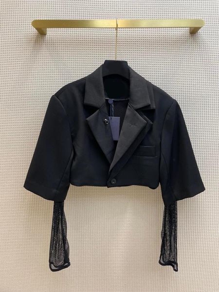 women's suits & blazers runway fake 2 piece blazer for women autumn 2021 single button mesh lining solid short suit, White;black 
women's suits & blazers runway fake 2 piece blazer for women autumn 2021 single button mesh lining solid short suit, White;black