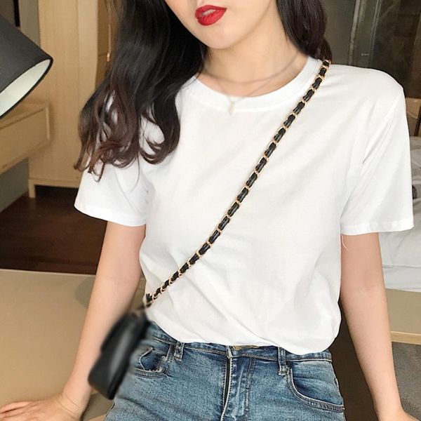 women's t-shirt summer short-sleeved women korean style fashion retro literary simple all- match inside wear solid color, White
women's t-shirt summer short-sleeved women korean style fashion retro literary simple all- match inside wear solid color, White