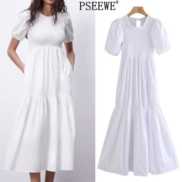 white long dresses summer woman casual elastic ruched short puff sleeve women elegant ruffle midi 210519, Black;gray
white long dresses summer woman casual elastic ruched short puff sleeve women elegant ruffle midi 210519, Black;gray