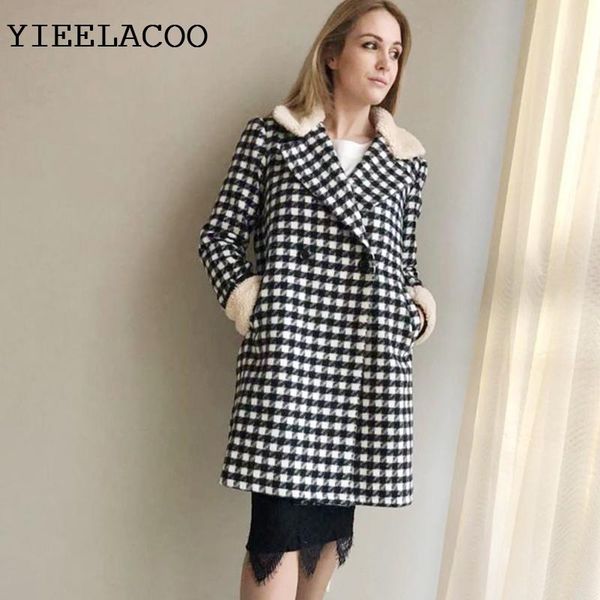 women's wool & blends plaid coat women double-breasted lapel collar elegant pocket houndstooth loose autumn winter holiday stitching, Black
women's wool & blends plaid coat women double-breasted lapel collar elegant pocket houndstooth loose autumn winter holiday stitching, Black