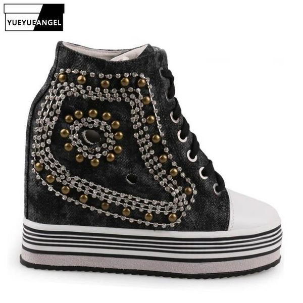 brand women height increasing hidden heel crystal wedges shoes rivet thick platform high sneakers denim pumps 12cm dress, Black
brand women height increasing hidden heel crystal wedges shoes rivet thick platform high sneakers denim pumps 12cm dress, Black