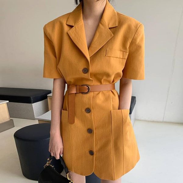 summer blazer dress for women clothes 2021 short sleeve notched elegant ladies office korean chic single breasted sashes femme women's, White;black
summer blazer dress for women clothes 2021 short sleeve notched elegant ladies office korean chic single breasted sashes femme women's, White;black