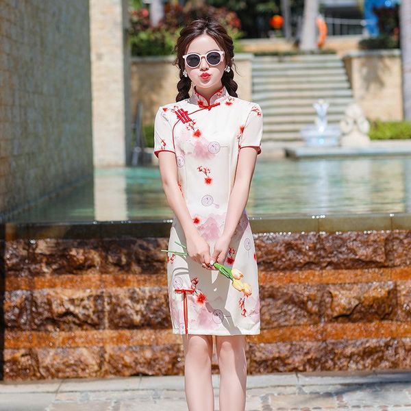 summer chinese style womens mandarin collar satin qipao handmade button mini cheongsam slim party dresses ethnic clothing, Red
summer chinese style womens mandarin collar satin qipao handmade button mini cheongsam slim party dresses ethnic clothing, Red