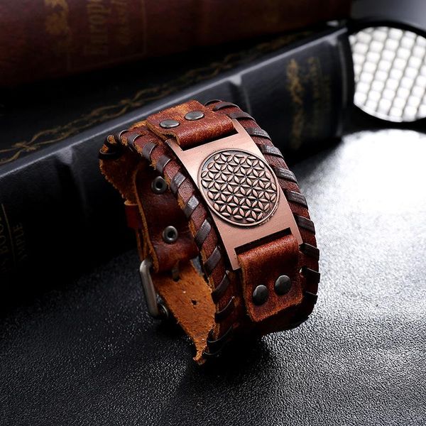bangle wide leather bracelet nordic viking rune flower of life men's trendy charm punk woven accessories party jewelry, Black
bangle wide leather bracelet nordic viking rune flower of life men's trendy charm punk woven accessories party jewelry, Black