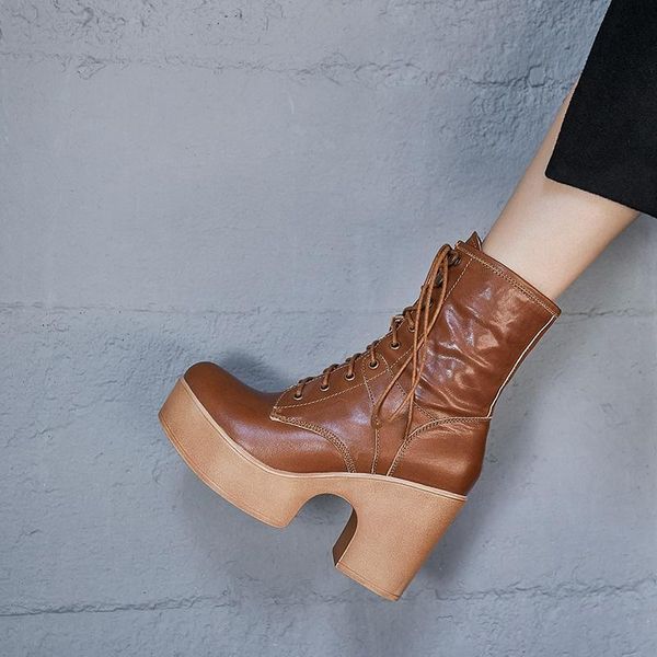 ankle boots high heel 9 cm eva thick bottom cow leather platform shoes round toe lace-up women for fashion show, Black
ankle boots high heel 9 cm eva thick bottom cow leather platform shoes round toe lace-up women for fashion show, Black