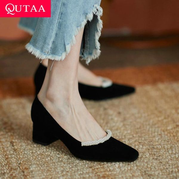 dress shoes qutaa 2021 kid suede slip on female spring autumn square med heels pointed toe string bead elegant women pumps size 34-40, Black
dress shoes qutaa 2021 kid suede slip on female spring autumn square med heels pointed toe string bead elegant women pumps size 34-40, Black