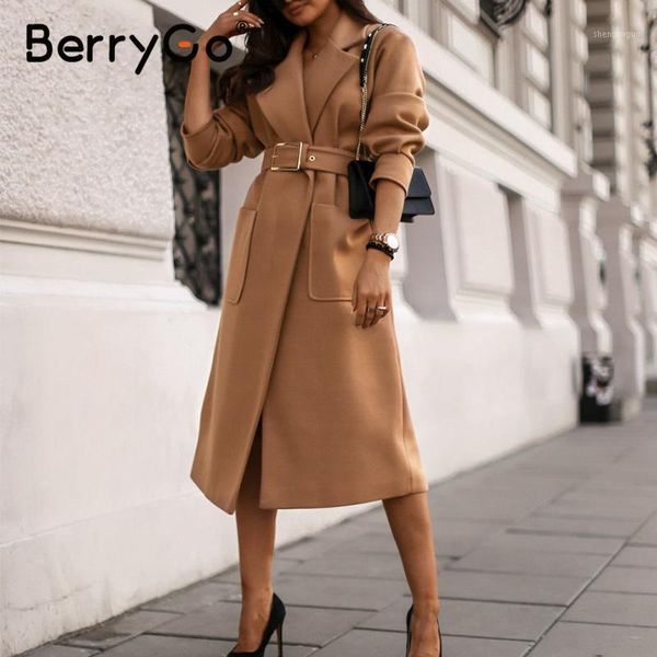 berrygo office lady camel autumn winter female wool coat high street fashion long sleeve elegant pocket outwear with belt women's & ble, Black
berrygo office lady camel autumn winter female wool coat high street fashion long sleeve elegant pocket outwear with belt women's & ble, Black